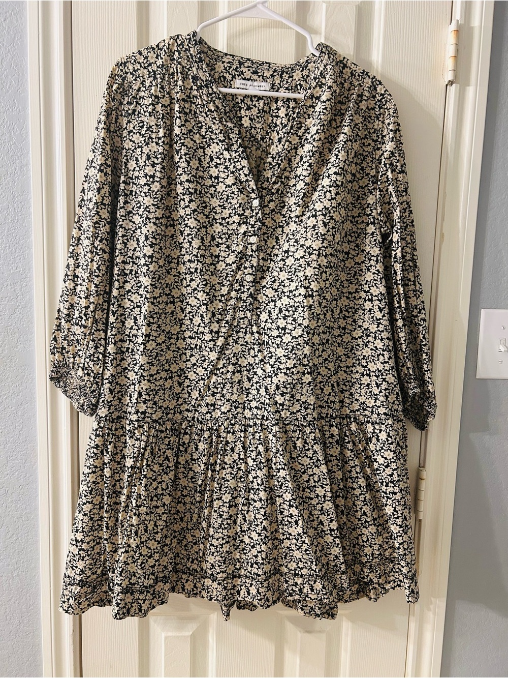 Floral Black and Cream Tiered Mini Dress